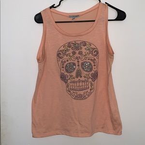 Rhinestoned skull tangerine tank top